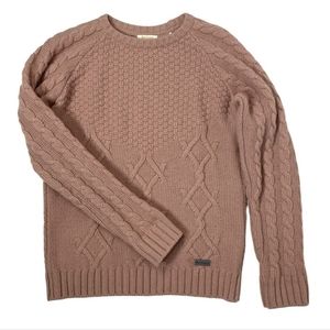 Barbour Women’s Sweater Blush Pink UK 14 US 10 Crewneck Cable Knit Wool